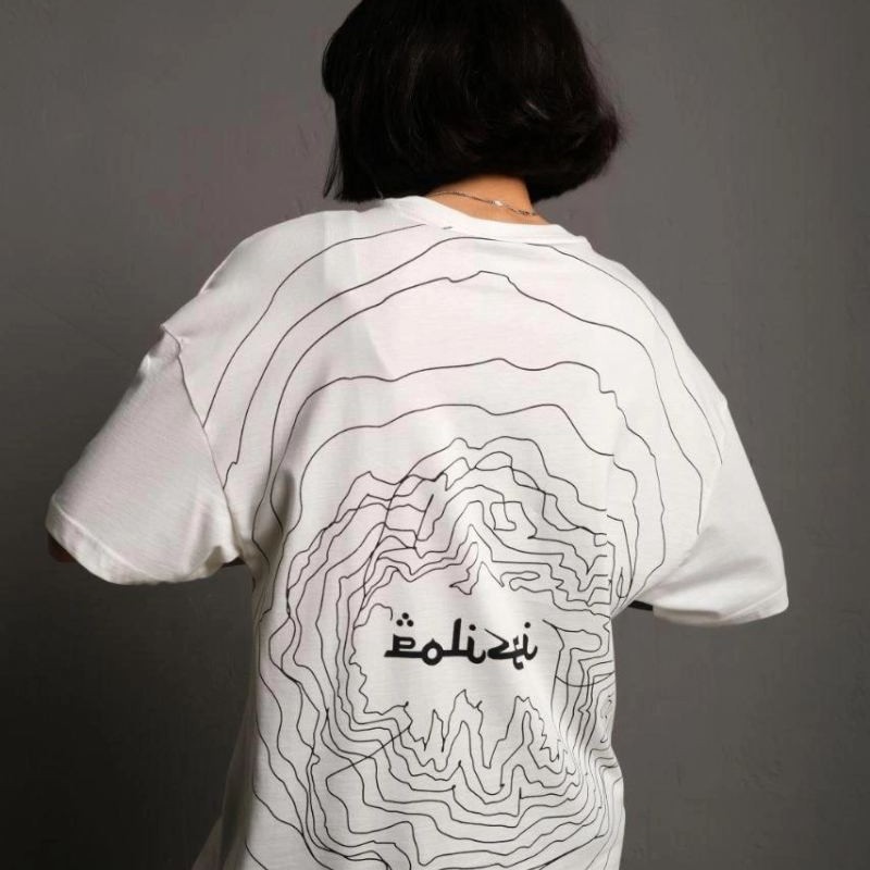 Kadın Bisiklet Yakalı Sırt Baskılı  Kısa kol Oversize T-Shirt - Beyaz